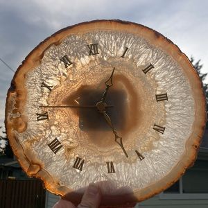 Geode slab analog clock face mineral stone quartz